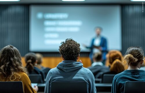 Teilnehmer/-innen einer Präsenz-Infoveranstaltung vor Ort in der IHK Akademie Ingolstadt. 