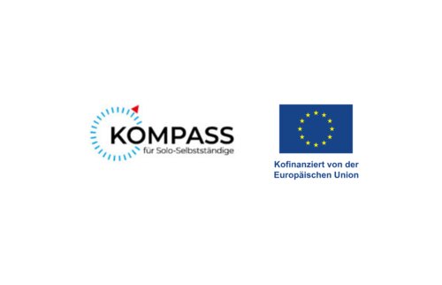 KOMPASS Logo für Solo-Selbstständige neben EU-Emblem für kofinanzierte Förderung