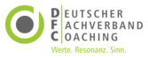 Der Text im Bild lautet: Deutscher Fachverband Coaching – Werte. Resonanz. Sinn.