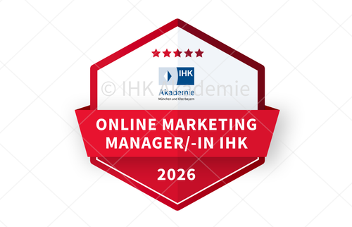 Darstellung des Open Badges der IHK Akademie für den Lehrgang Online Marketing Manager/-in IHK.