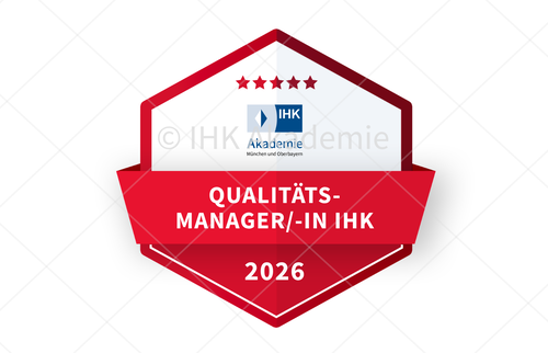 Darstellung des Open Badges der IHK Akademie für den Lehrgang Qualitätsmanager/-in IHK.