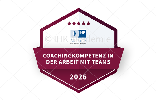 Darstellung des Open Badges der IHK Akademie für den Lehrgang Coachingkompetenz in der Arbeit mit Teams.