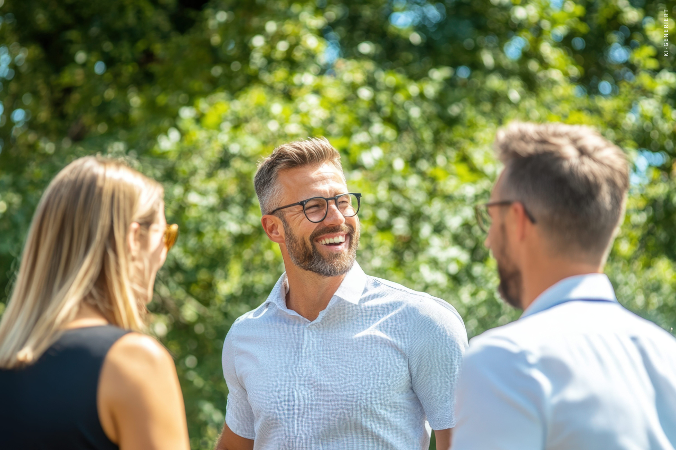 Team im Freien im Austausch während eines Teamtrainings in Westerham