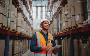 Logistikfachkraft optimiert Lagerprozesse in der Weiterbildung für effiziente Lieferketten.