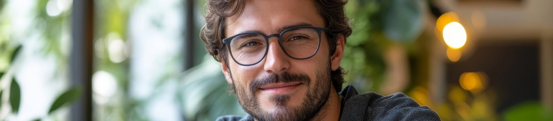 Ein junger Mann arbeitet konzentriert und gut gelaunt an seinem Laptop in einer modernen, grünen Arbeitsumgebung.