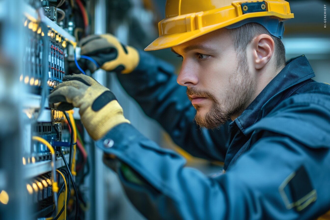 Teilnehmender der Weiterbildung Gepr. Industriemeister/-in Elektrotechnik prüft Anlagen im Technikraum