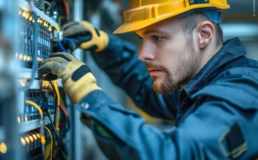 Industriemeister prüft elektrische Anlagen in Werkhalle – Weiterbildung Gepr. Industriemeister/-in Elektrotechnik an der IHK Akademie München.