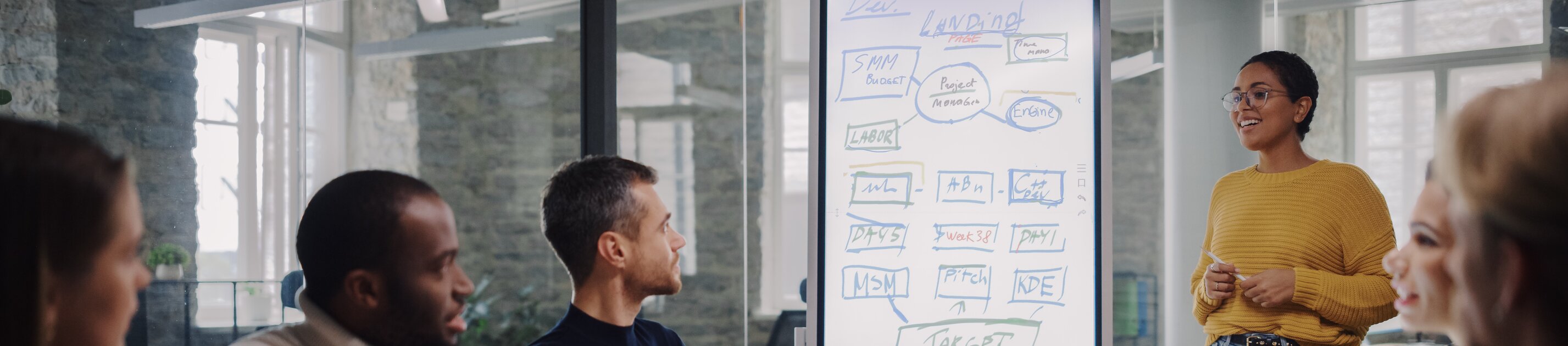teammeeting präsentation am whiteboard