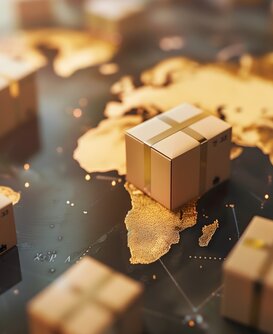 Geschäftsperson prüft Dokumente mit Weltkartenhintergrund – Hinweis auf internationale Sanktionsregelungen und Exportkontrollvorschriften.