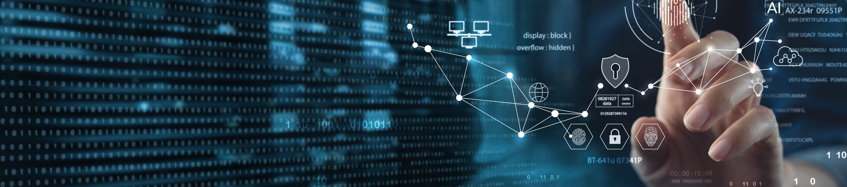 Digitale Fingerabdruck-Authentifizierung mit Datenvisualisierung und Cybersecurity-Icons auf transparenter Benutzeroberfläche