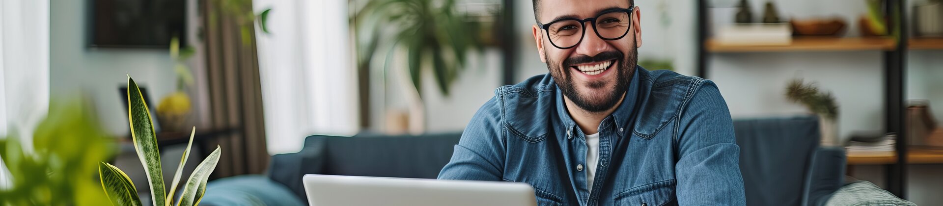 Weiterbildung Umweltmanager IHK: Teilnehmer arbeitet am Laptop in einem grünen Arbeitsumfeld mit Pflanzen.