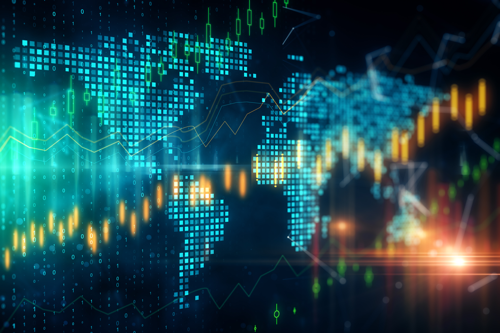 Visualisierung von Künstlicher Intelligenz und Datenanalyse mit globalen Netzwerkverbindungen und digitalen Diagrammen