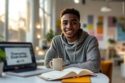 Student arbeitet konzentriert am Laptop und erstellt Lernplan für effektives Zeitmanagement.