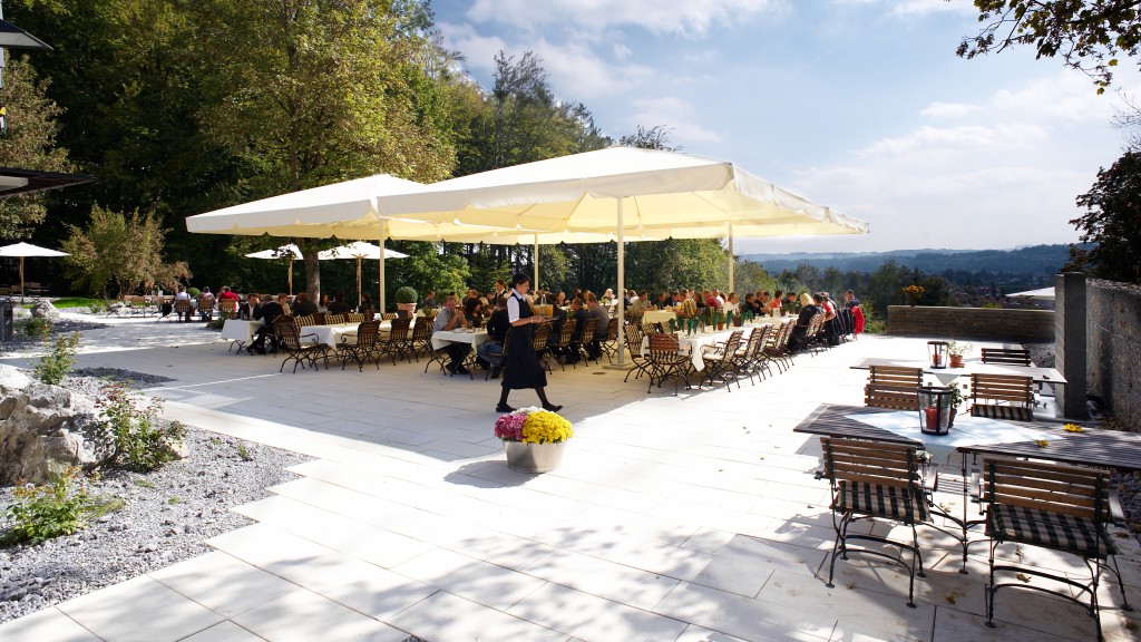 Terrasse mit Blick auf die Alpen