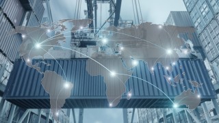 Import, Export, Logistics concept - Map global partner connection of Container Cargo freight ship for Logistic Import Export background (Elements of this image furnished by NASA)